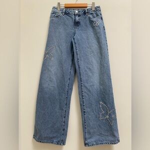 PacSun Low-Rise Baggy Jeans with Rhinestone Butterflies